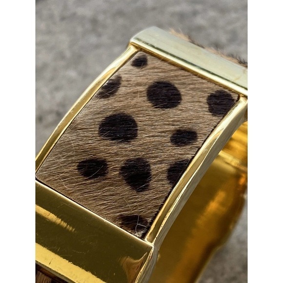 J. Crew Bracelet Cuff Clamp Animal Leopard Print Fur Gold Tone - Picture 10 of 12